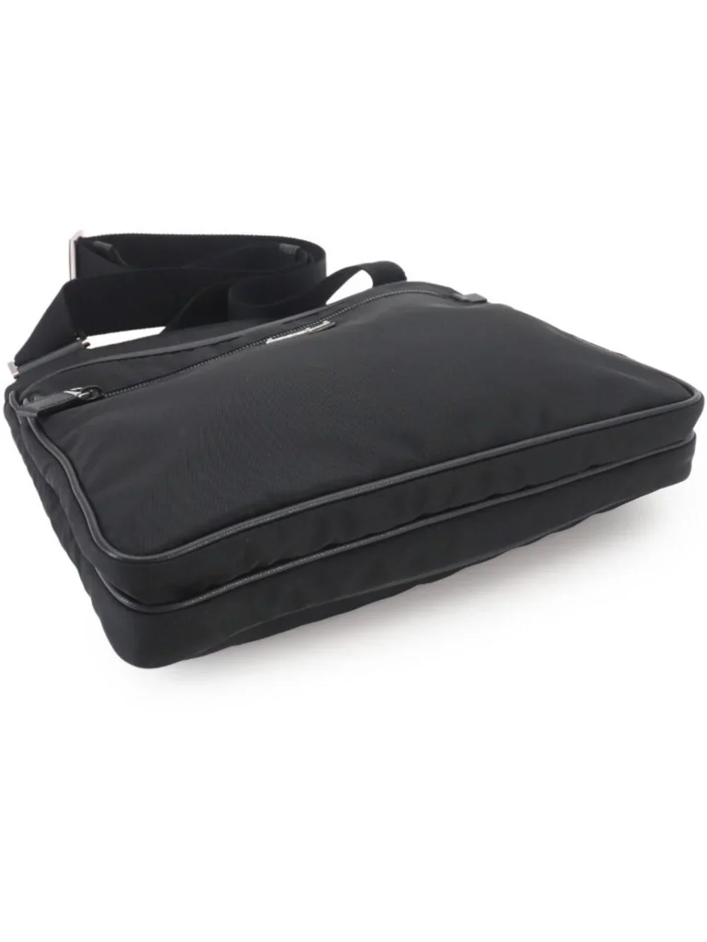 Prada Shoulder Bag Nylon Saffiano Leather Nero Black Silver